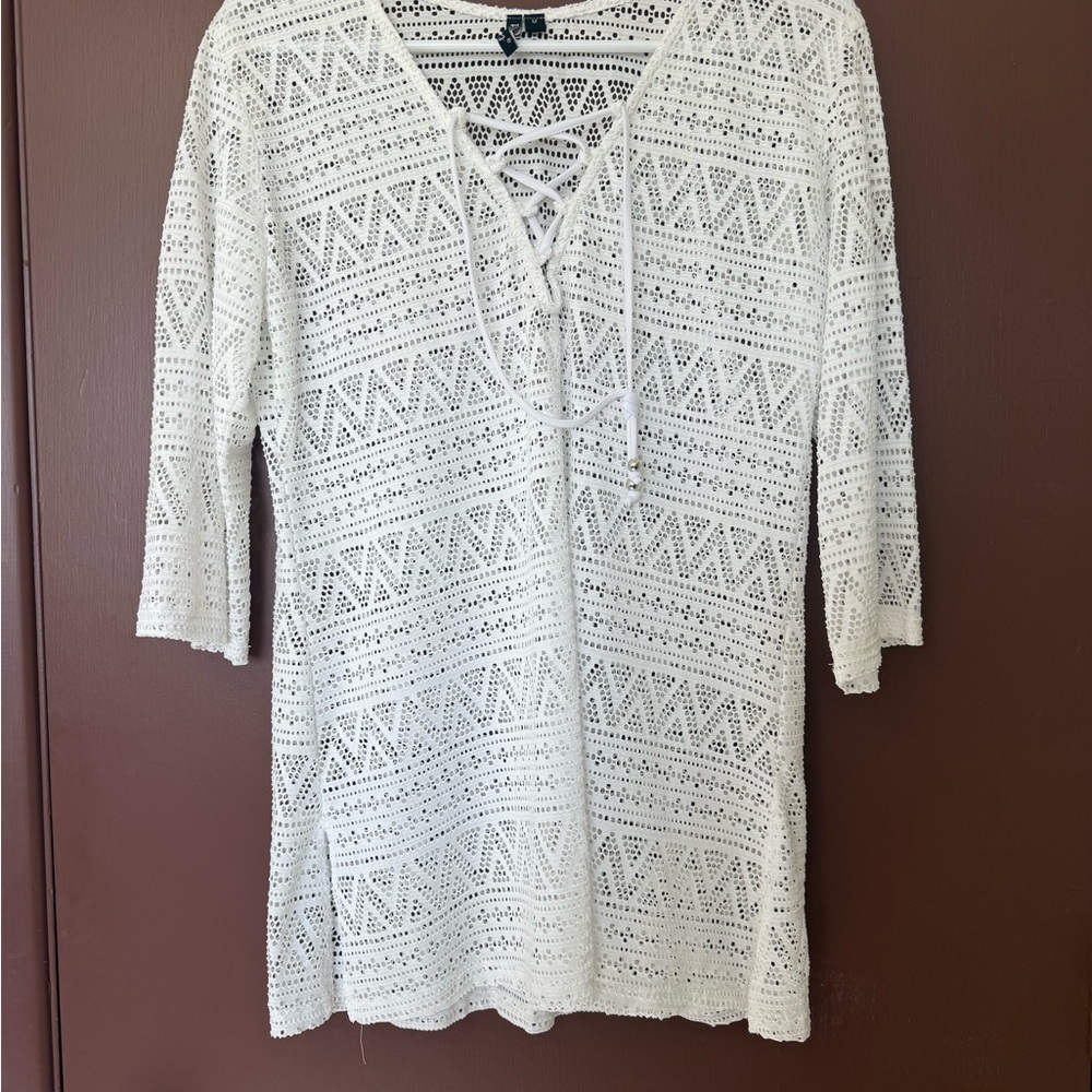 Swim Cover-Up Tunic Crocheted Style Womens Medium - Picture 1 of 9